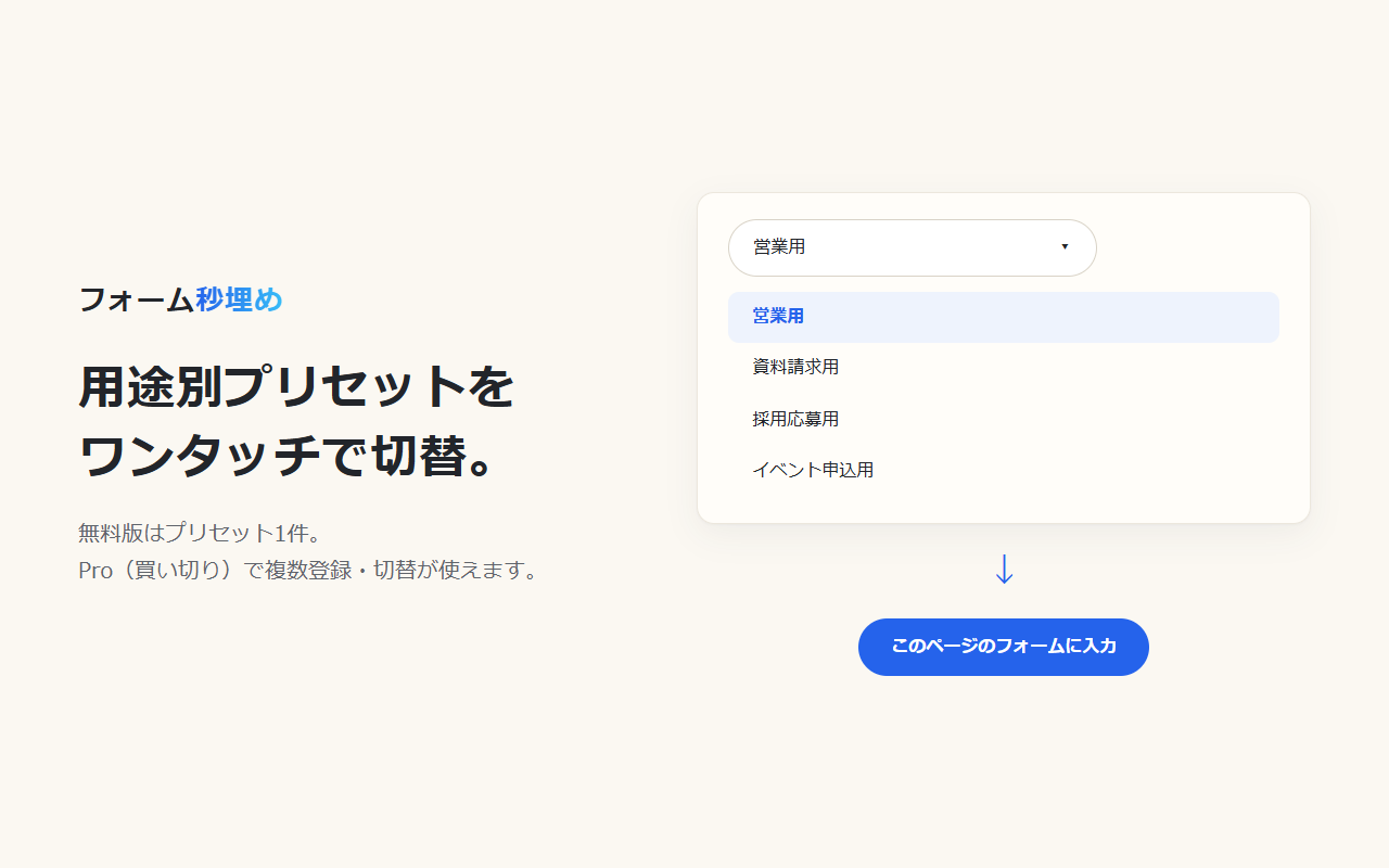 用途別プリセットの切り替え